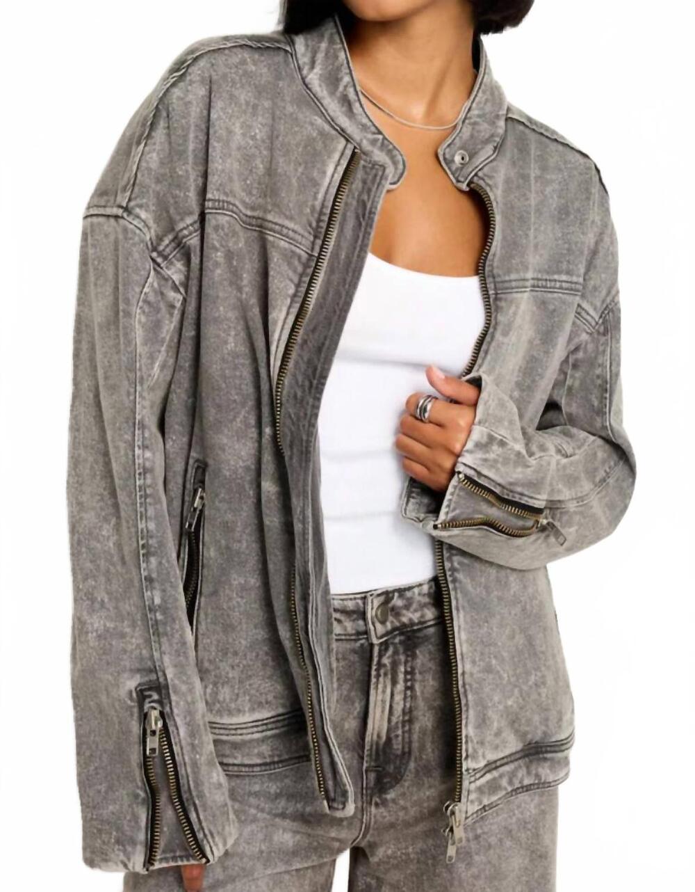 NEW GOOD AMERICAN boyfriend moto jacket in grey